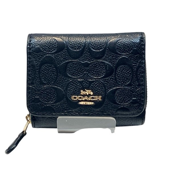 コーチ COACH シグネチャー ブラック レザー 3つ折り財布 ユニセックス 【中古】
