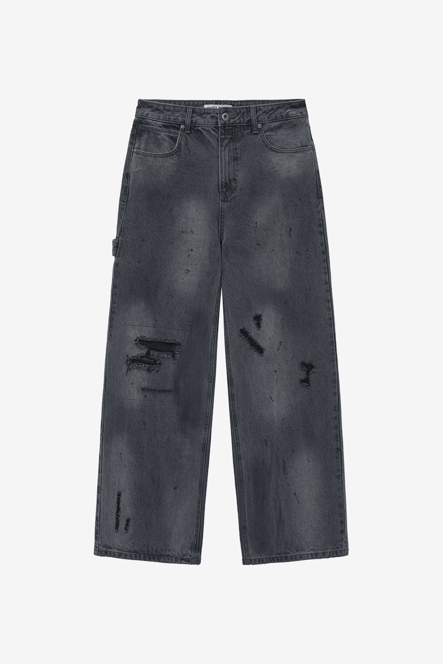 【INSILENCE】 DESTROYED PAINTED DENIM PANTS : BLACK