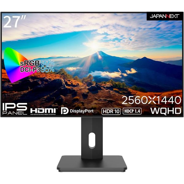液晶モニター ディスプレイ ジャパンネクスト 27型 ワイド JN-27IPS4FLWQHDR-HSP HDR ピボット チルト 高さ調整 スイーベル VESA規格 HDMI DisPlayPort