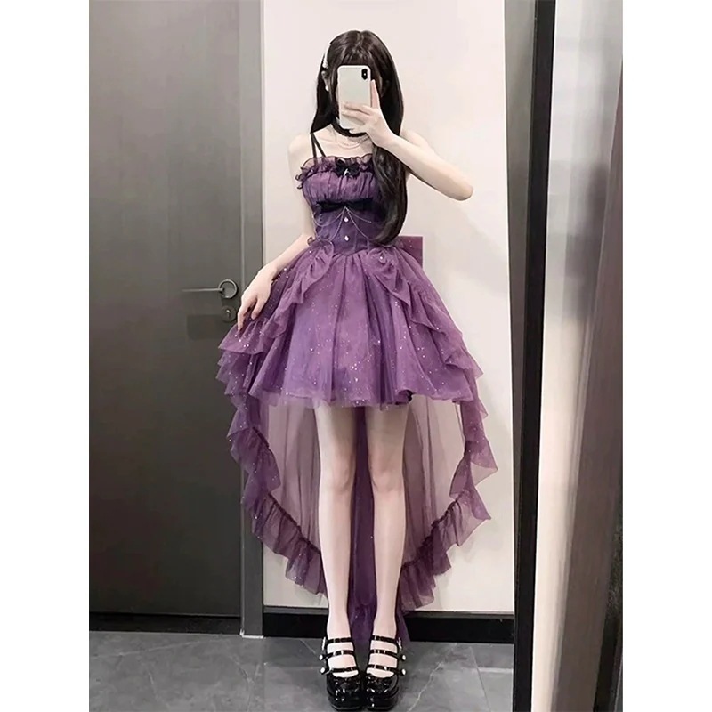 パープル 高級軽装 プリンセスドレス ロリータ 可愛い 微ラメ ロリータ トレーリングチュチュスカート 8,491円