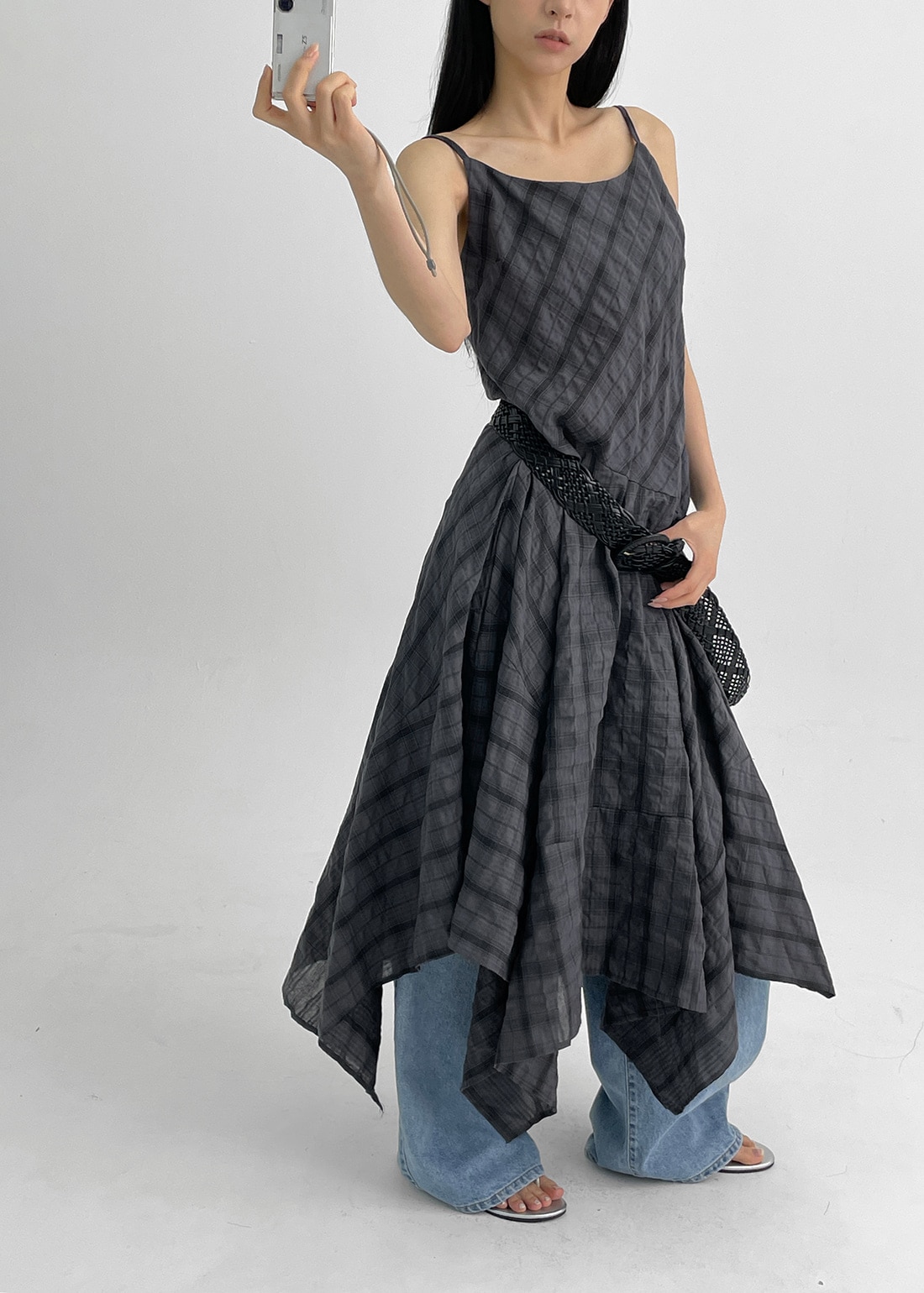キヤンチェックナシロングワンピース