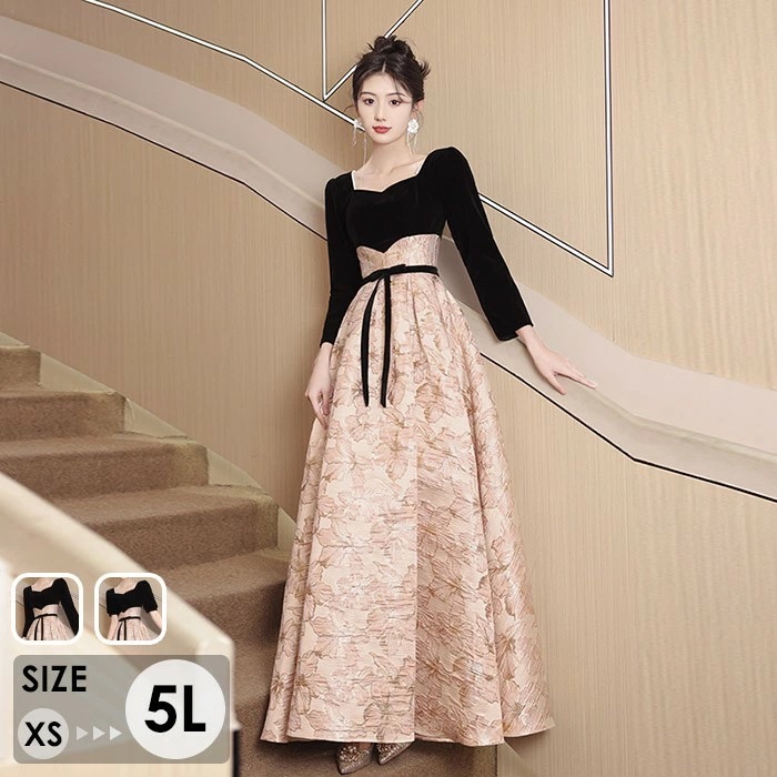 今がチャンスドレス 大人 ピアノ 発表会 演奏会用ドレス ロングドレス 演奏会 イブニングドレス 結婚式 母親 ピアノ発表会 中学生 パーティードレス 発表会ドレス 長袖 半袖 黒 高校生 大きいサイ