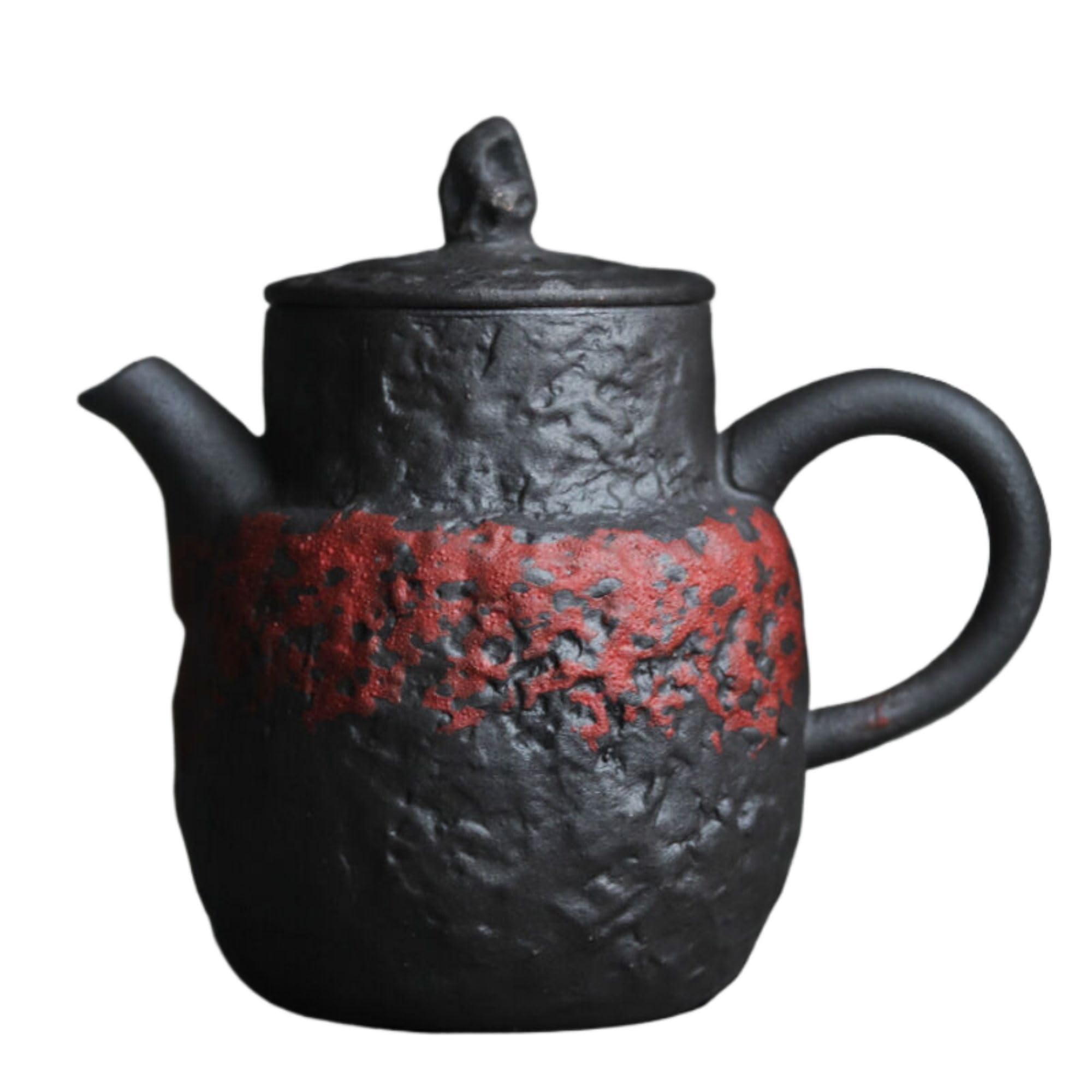 黑陶石纹方形茶壶 セラミックウォーターケトル中式禅意功夫茶道小号茶葉冲泡单壶