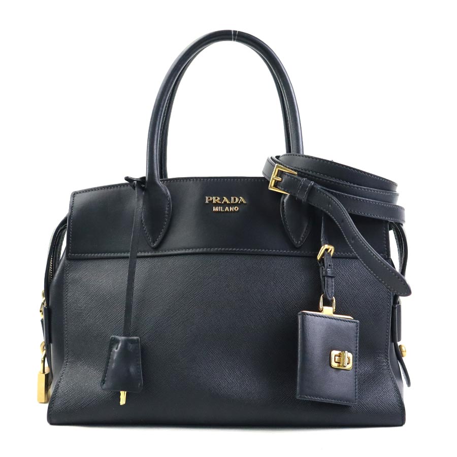 プラダ PRADA ハンドバッグ ショルダーバッグ レザー ブラック ゴールド レディース e59914a