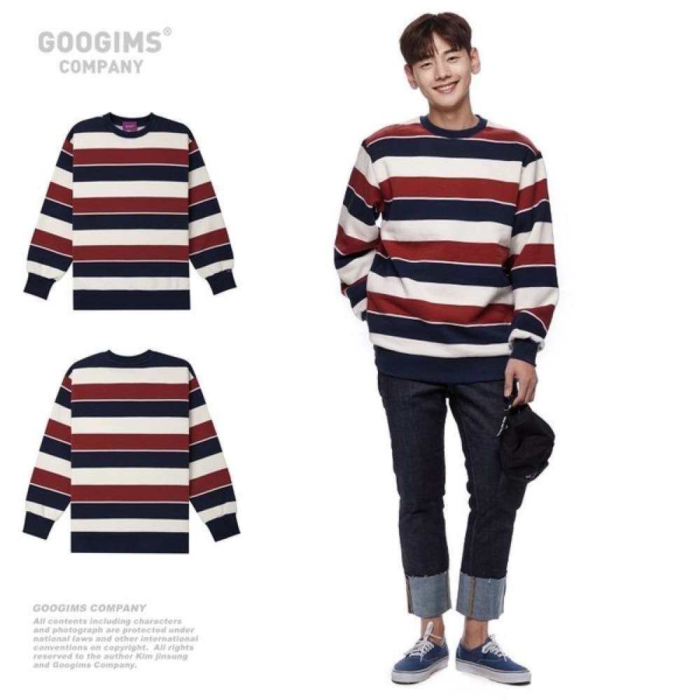 (グーギンズ) Gugims 1240_ストライプ起毛スウェットシャツ_オーバーフィット