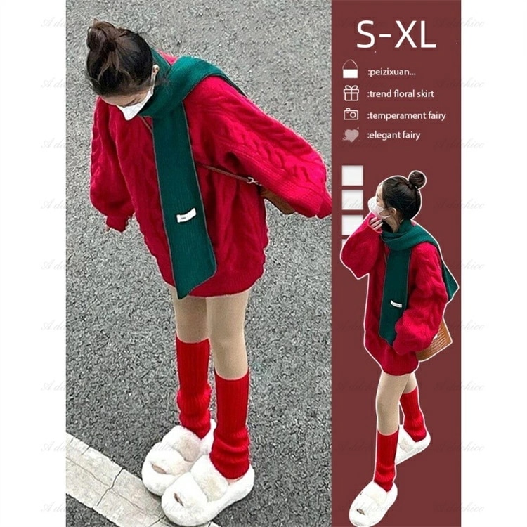 ニットセーター ニットトップス ケーブル編み ローゲージニット レディース レッドセーター プルオーバー クルーネック 厚手 暖かい カジュアル クリスマス トップス ファッション 可愛い 秋冬 新作