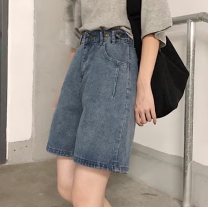 レディース パンツ ボトムス デニム ショート ハイウエスト 脚長 かわいい 大人可愛い きれいめ シンプル カジュアル 上品 おしゃれ かっこいい レトロ こなれ感 ラフ ガーリー ルーズ 個性的