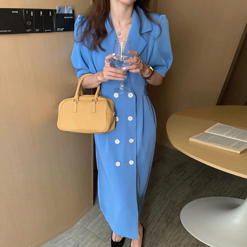 フロントボタン ミモレ丈 ワンピース ワンピドレス 膝下 ミモレ 袖あり 半袖 パフスリーブ Vネック カシュクール 襟付き ベルト ウエストマーク ハイウエスト かわいい 大人可愛い きれいめ