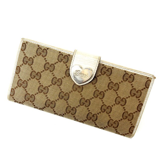 長財布 /Wホック GGキャンバス ホワイト ブラウン 中古