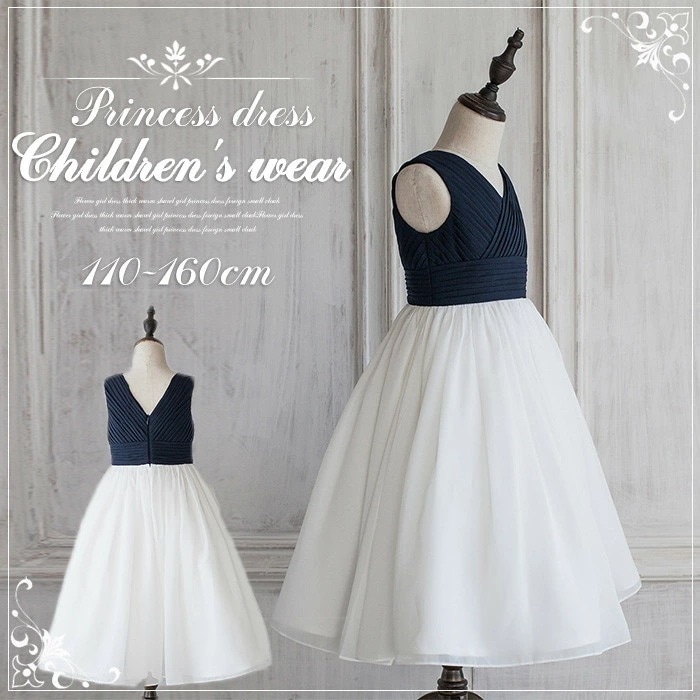 キッズドレス 女の子 パーティー フォーマル お姫様 チュールドレス ショット丈 チュールスカート 子供ドレス フォーマルドレス ステージ衣装 ピアノ発表会 結婚式 演奏会 ネイビー
