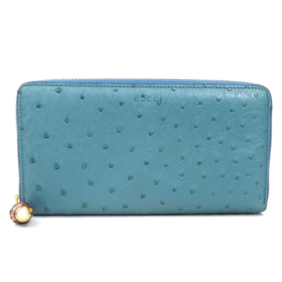 グッチ GUCCI ラウンドファスナー長財布 オーストリッチ ターコイズグリーン ユニセックス 453158 r10186g
