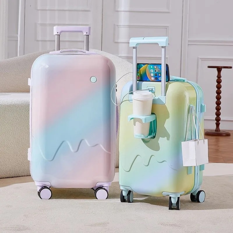 [当日出荷!!!][夏の新作]insグラディエント静音ス―ツケスUSB充電可能機内持込みキャリケスTSAロックカップホルダ付ス―ツケス 軽量 キャリーバッグ キャリーケース