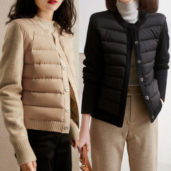 ラウンドネック ニット ダウン 配色 ジャンパー ジャケット レディース アウター