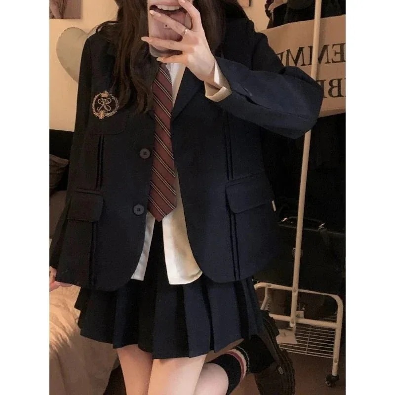 涼しく楽ちんセットアップアカデミア風ブレザー早新作長袖ブレザー3点セットレディース 韓国ファッション