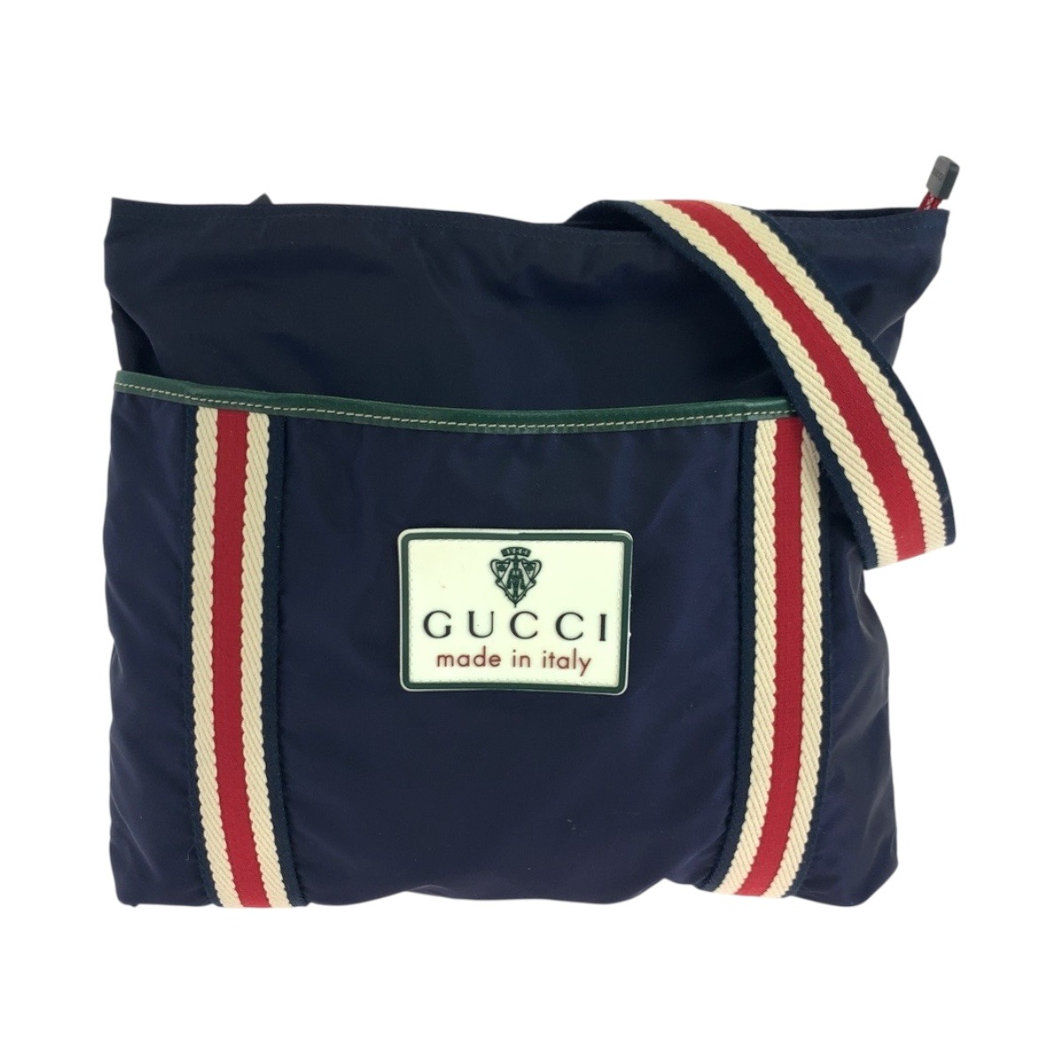 美品 クレスト ネイビー レッド ブラック金具 ナイロン 189662 ショルダーバッグ サコッシュ メンズ 504615