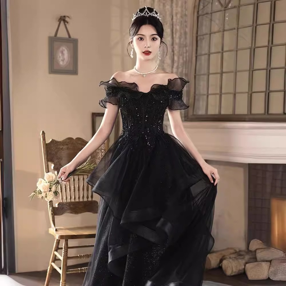 黒イブニングドレス気質誕生日宴会ホスト芸術試験成人式