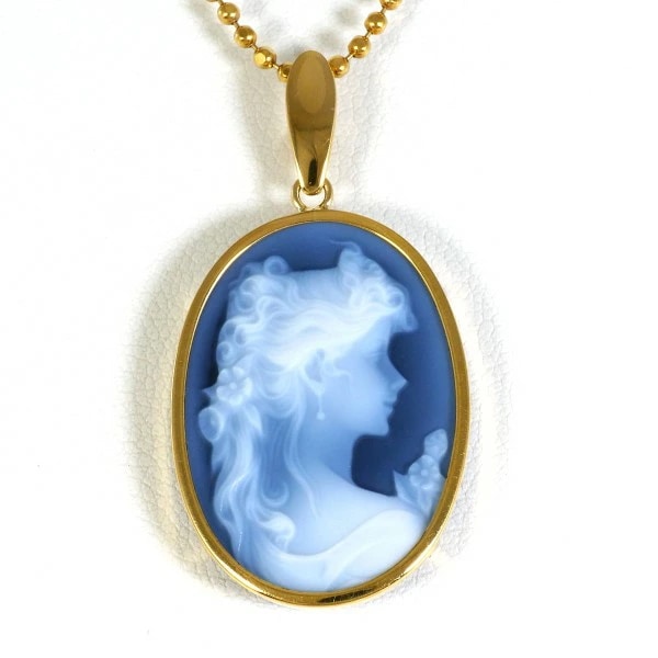 K18 18金 YG イエローゴールド ネックレス ストーンカメオ 約40cm ジュエリー 中古