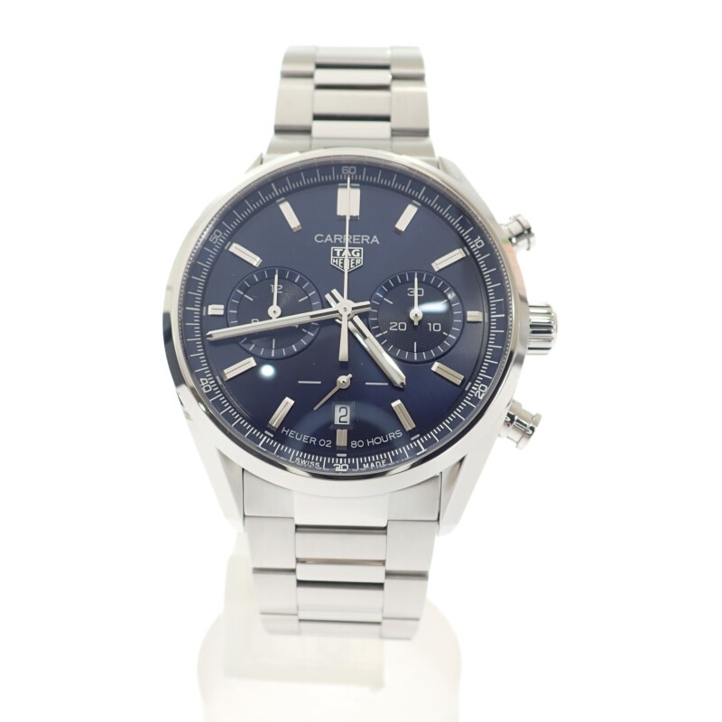 カレラ キャリバーホイヤー02 クロノグラフ CBN2011.BA0642 腕時計 ステンレススチール 自動巻き ブルー文字盤 メンズ【Aランク】