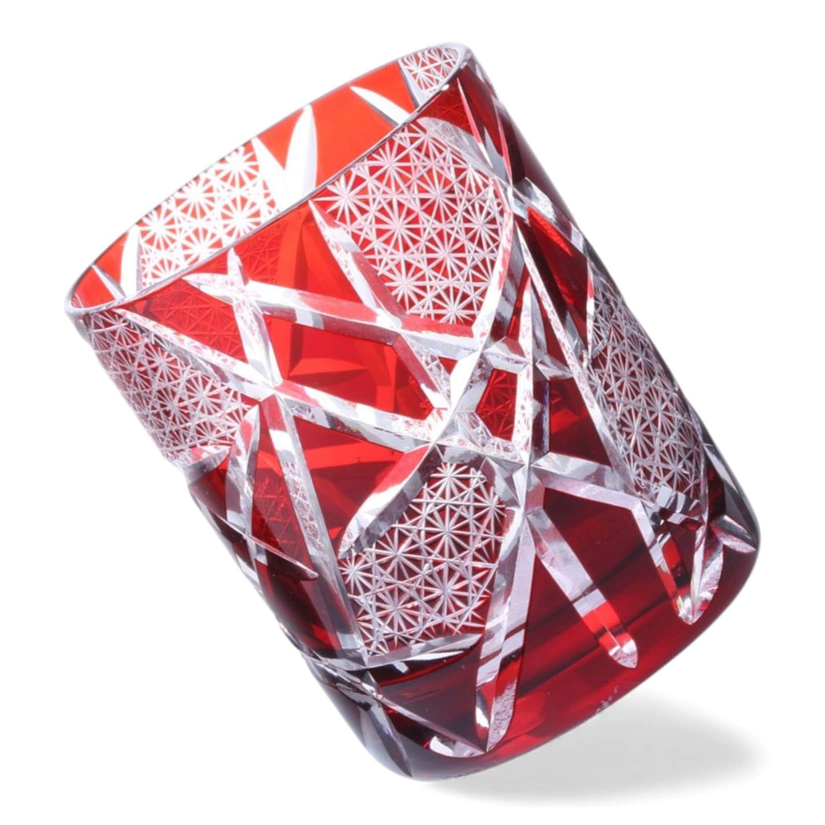 匠美風 ディナー ラグゼ 切子 グラス カップ ロック グラス Φ70xH90mm 210cc 乱彫小紋 レッド 煌雅 PNO.333965