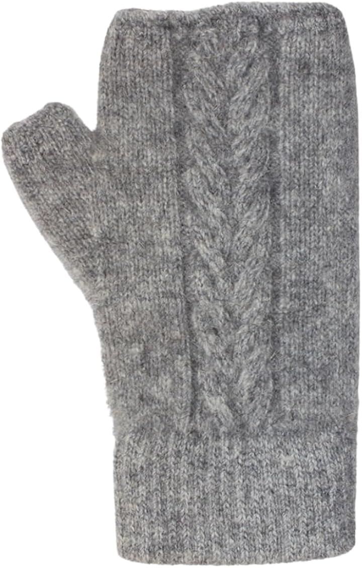 ポッサムメリノ ケーブルミトン 手袋 暖かい 防寒 アームウォーマー ニュージーランド産 天然素材 レディース メンズ 冬 アウトドア 家事ができる (シルバー, Free Size)