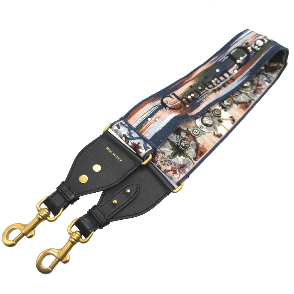 美品 クリスチャンディオール エンブロイダリー 花柄 刺繡 ショルダーストラップ キャンバス/レザー/キャンバス ブラック 0145【中古】Christian Dior ユニセックス