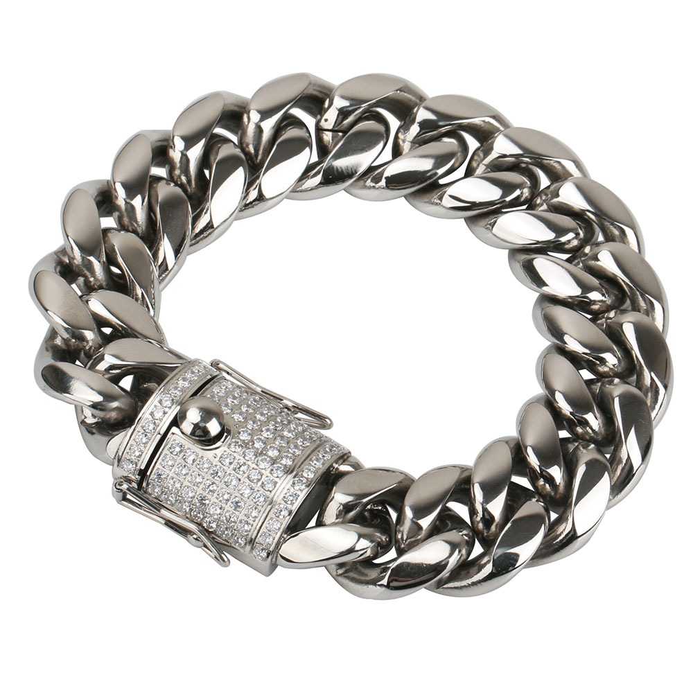 ステンレスCZ喜平ブレスレット 18mm [b284-silver-18mm]