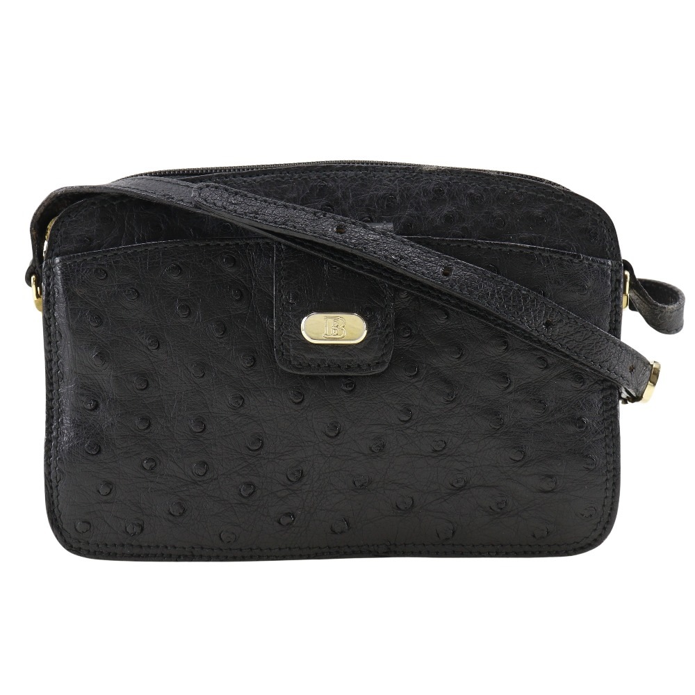 Bプレート ヴィンテージ ショルダーバッグ オーストリッチ 黒 レディース 中古品