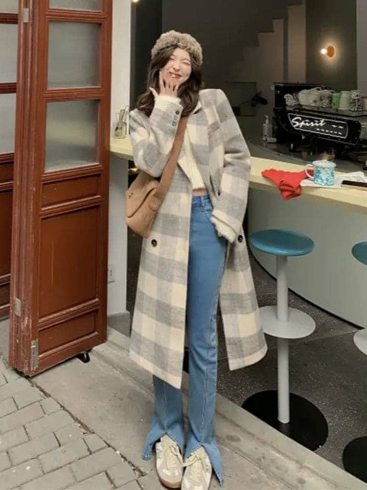 レディースラシャコート気質ですセミロングマルチチェックチェスターコート通勤 カジュアルジャケットアウター