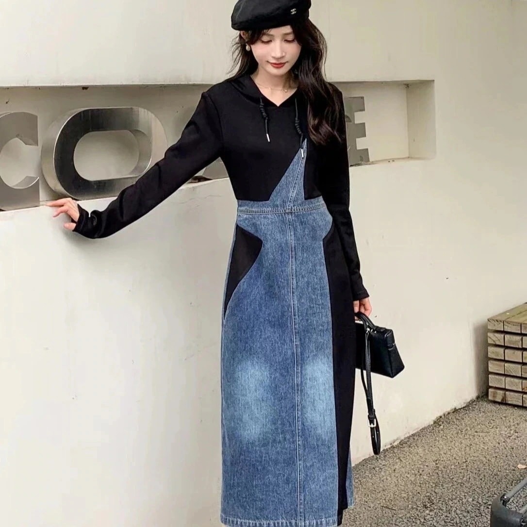 マキシスカート韓国ワンピース半袖韓国デニムワンピースオールインワンパーティードレピース夏ロングワンピーピースシャツワンピーピース日韓長袖ストライプ春秋デニムワ