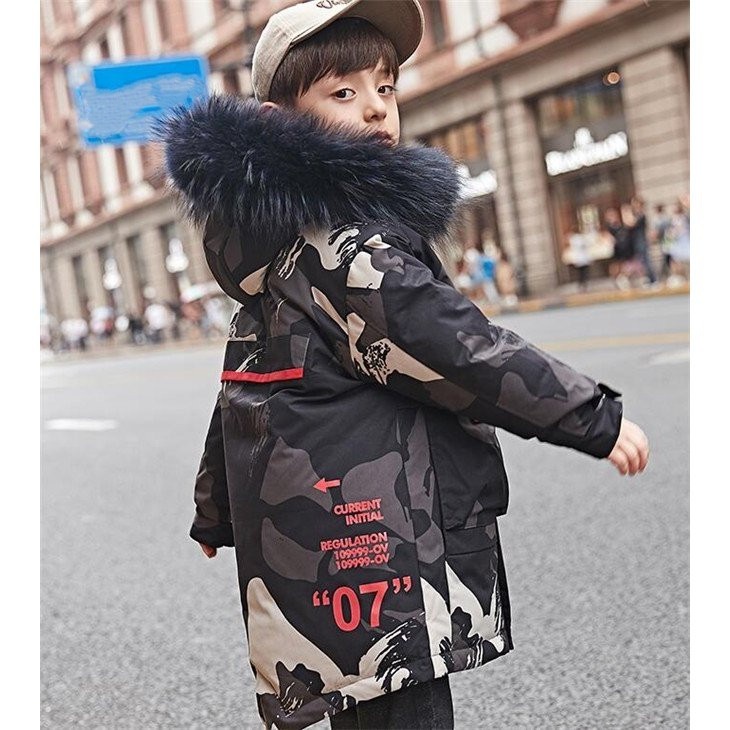 ダウンジャケット フード付き 女の子 男の子 迷彩 ダウンコート キッズ ロングコート 子ども用 ジ