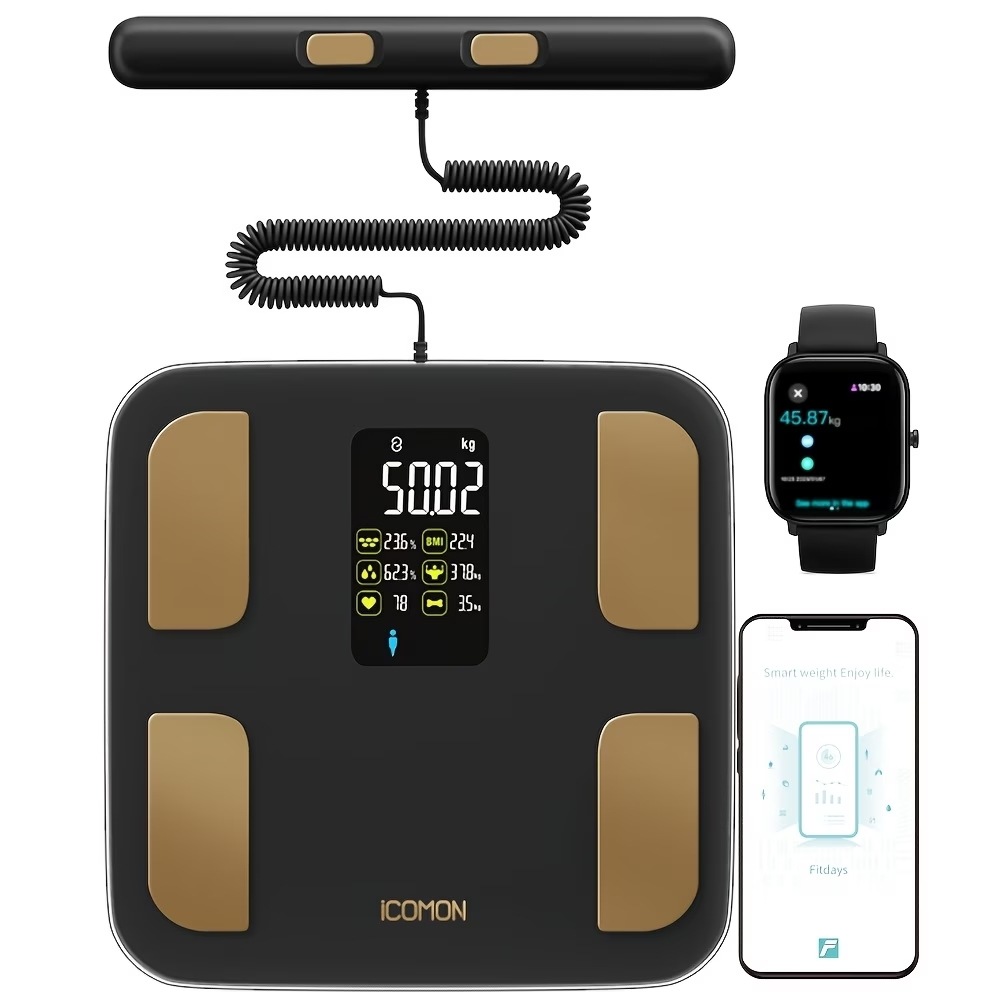 スマート8極電極式体組成計 家庭用電子体重計 健康体重計 スポーツ・フィットネス用 大型カラーディスプレイ 最大400kg対応 充電式