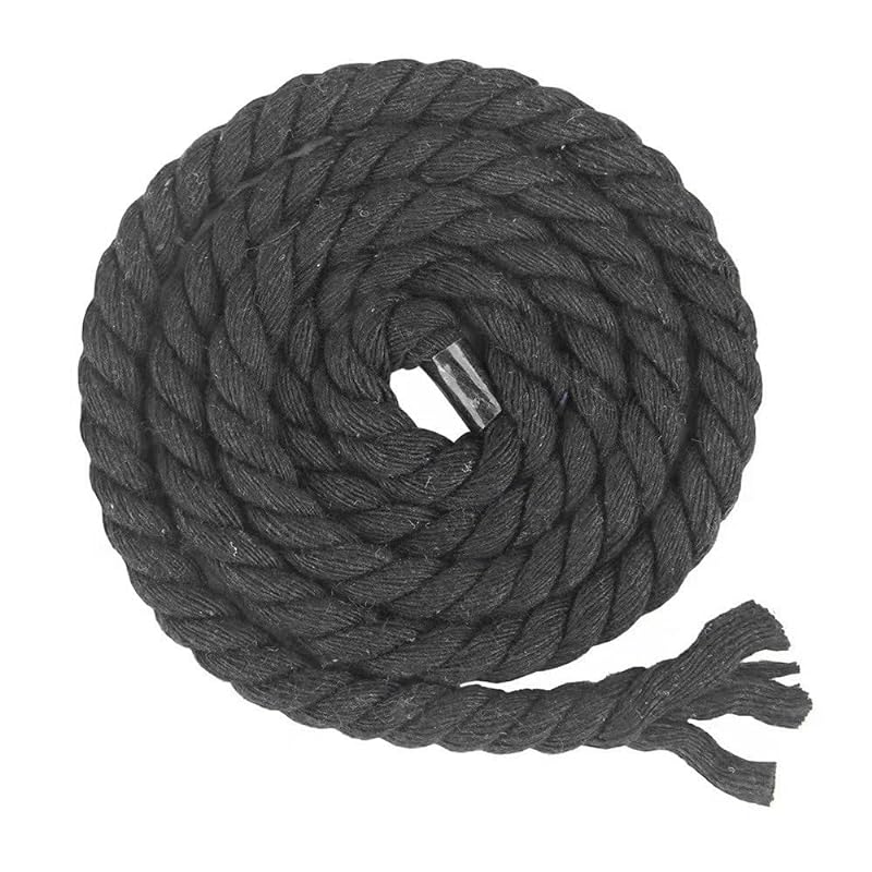 カラー綿ロープ 直径8mm/10mm/12mm/20mm 綿ロープ3ツ打 10M/20M 柔らか 太い 手芸用 天然 コットンロープ 手作り インテリア 飾り DIY (ブラック 12mm/10M)