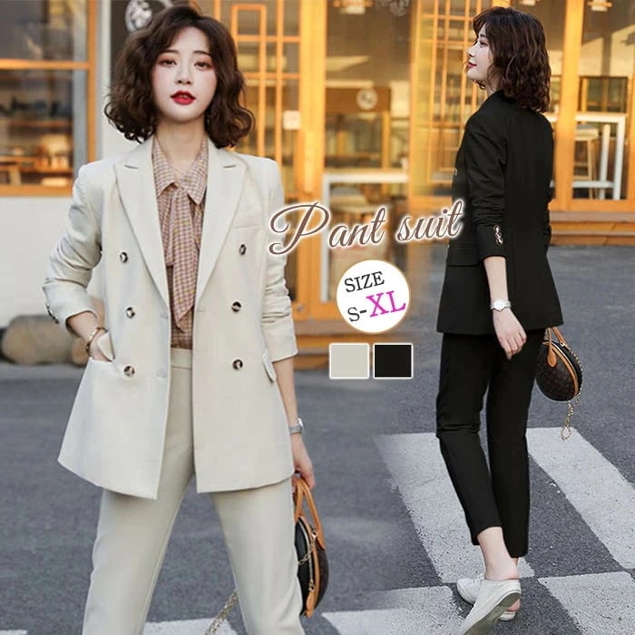 Hot!!!セットアップ　レディース　パンツドレス　上下セット　2点セット　パンツ　スーツ　トップス　ロングパンツ　卒業式　入学式　入園式　卒園式　春　夏　秋　黒　ブラック