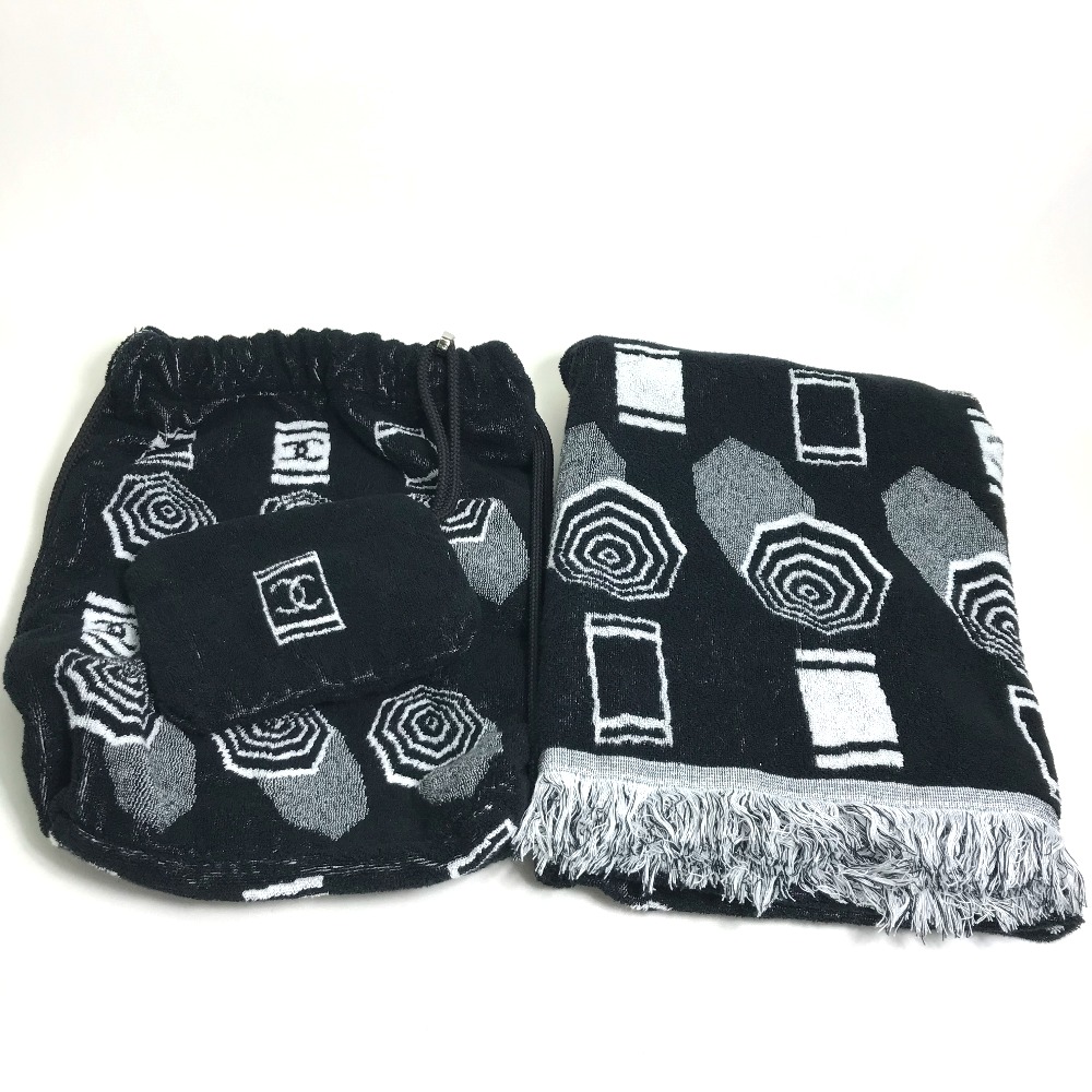 タオル バスタオル ポーチ ココマーク ナップサック 3点セット 巾着バッグ パイル ブラック