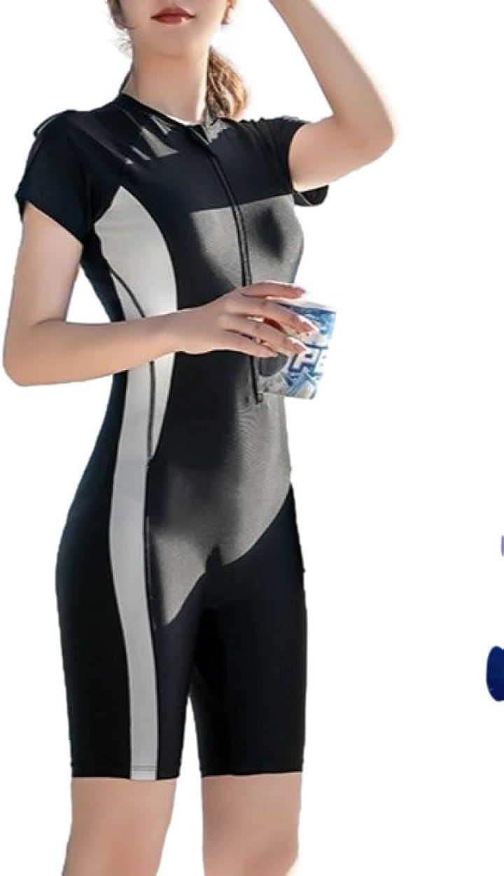 水着 レディース ワンピース トレーニング レーシング スイムドレス ノースリーブ ミッドレッグ パッドあり EF2( ブラックホワイト, L)