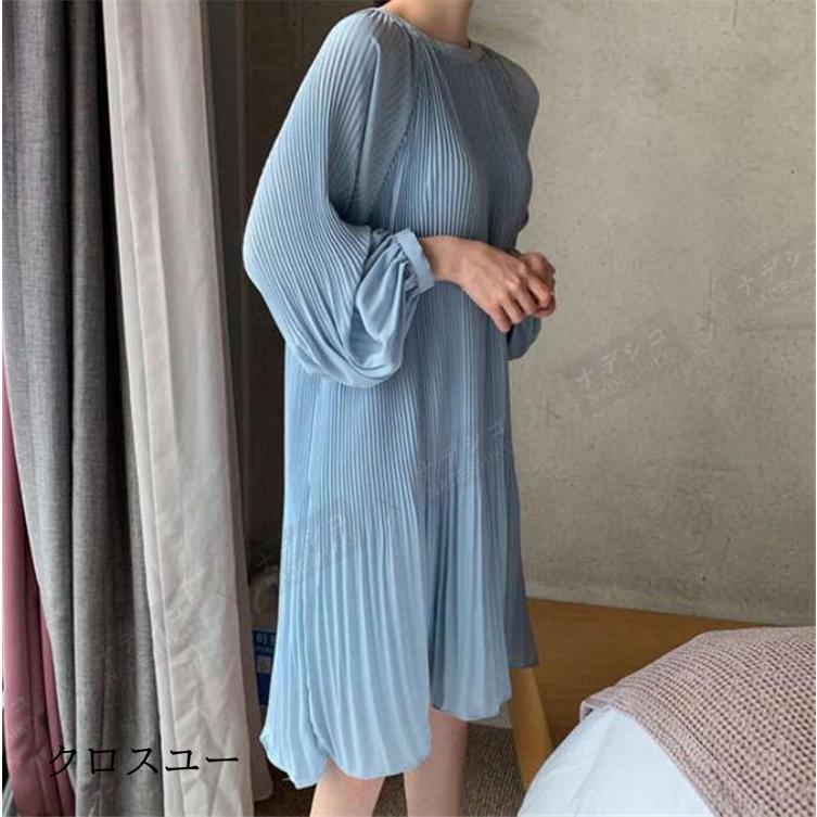 チュニック ワンピース レディース 秋 春 プリーツ ワンピース 長袖 大きいサイズ チュニックワンピ プリーツ シフォン ショート丈 ひざ丈 春