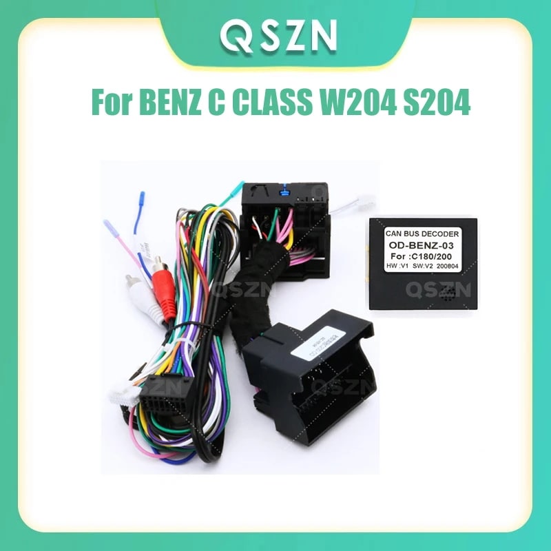 QSZN Canbus ボックス OD-BENZ-03 メルセデス・ベンツ Cクラス W204 S204 C180 C200 2007-2011年用 16ピン 配線ハーネス 電源ケーブル カーオーディ