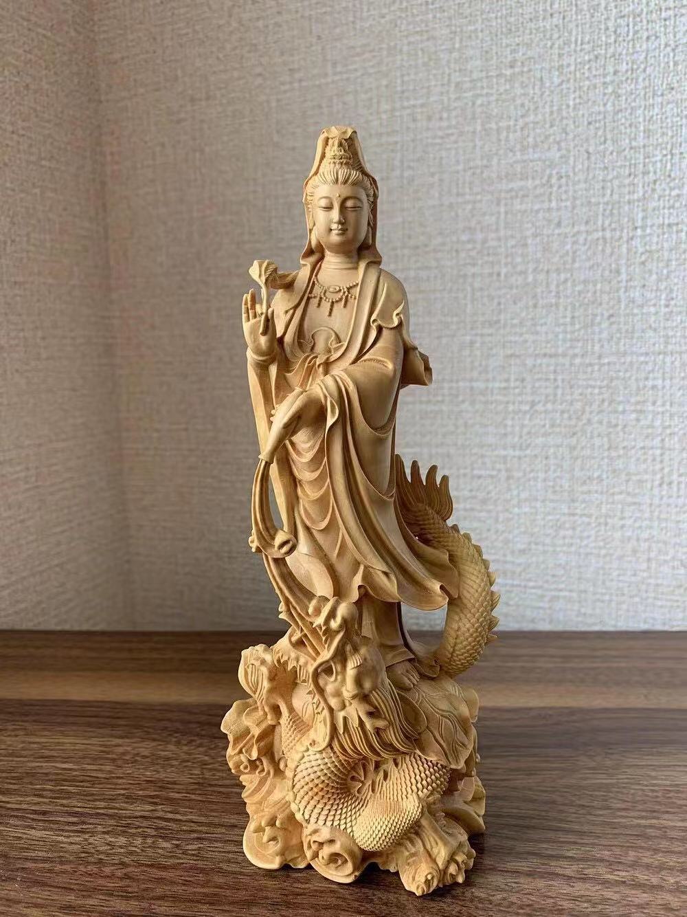 木彫 観音菩薩像 龍上観音菩薩 ツゲ 仏像 仏具 (約)高17cm幅3cm奥行2cm