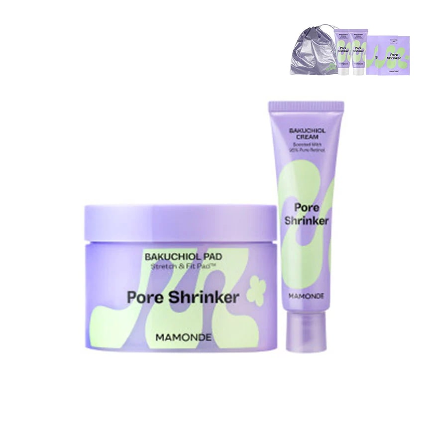 ポア シュリンカー バクチオール パッド 70枚 + ポアシュリンカー バクチオール クリーム 60ml (クリーム 30ml 2個+パッド [5枚] 10ml 2個+バクチオール ストリングポーチ