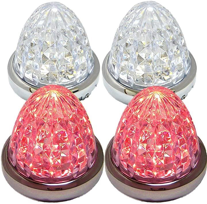 24V トラック用 LED マーカーランプ サイド 8面クリスタルカット仕様 16LED 汎用 4個 セット ブルー/イエロー/レッド/ホワイト 各色( レッド)