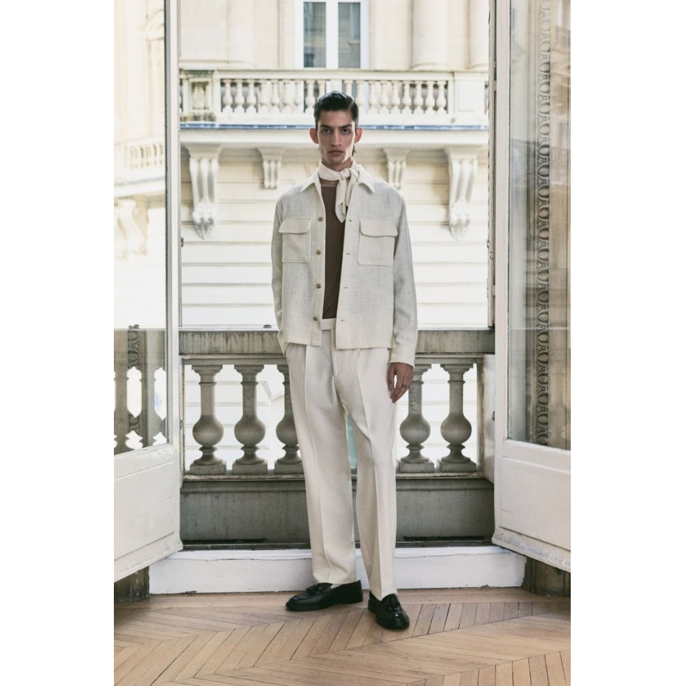 H&M テクスチャードオーバーシャツレギュラーフィットホワイト