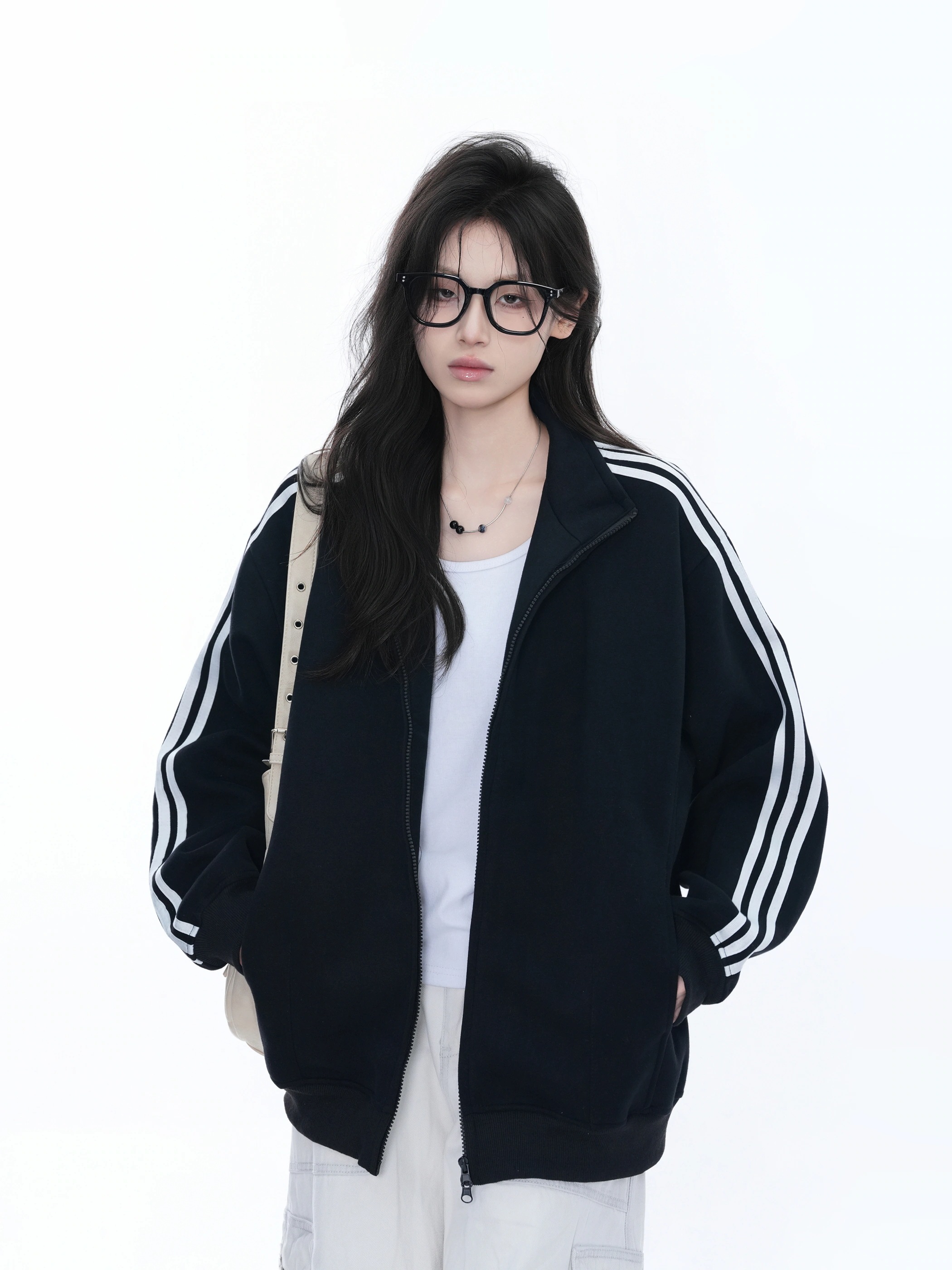 韓国風 ブルゾンお出かけ黑長袖セクシーシルエットトップスサイドカジュアルファッション系ベースボールダブルサイズフルトラック かわいい レディース ハイネックスタンドネックアウター 2025秋冬