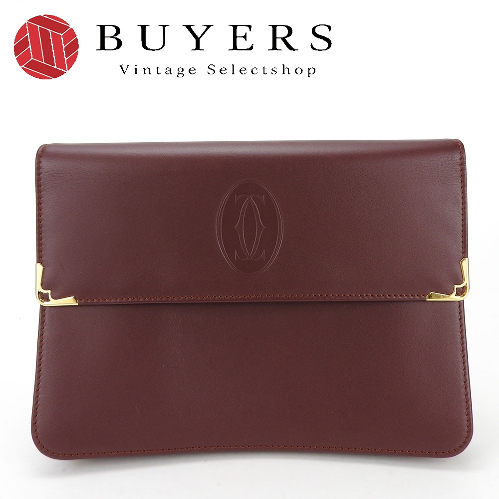 中古 セカンドバッグ マストライン レザー ボルドー ゴールド金具 クラッチバッグ レディース メンズ
