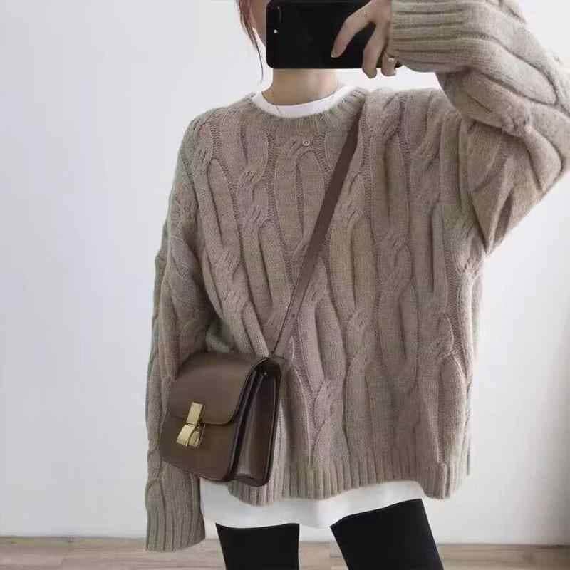 レディース お洒落 上質 シンプル スタイル ソフト ピュア セーター ラウンドネック ツイスト カラー 秋冬 厚み セーター プラス サイズ トップ