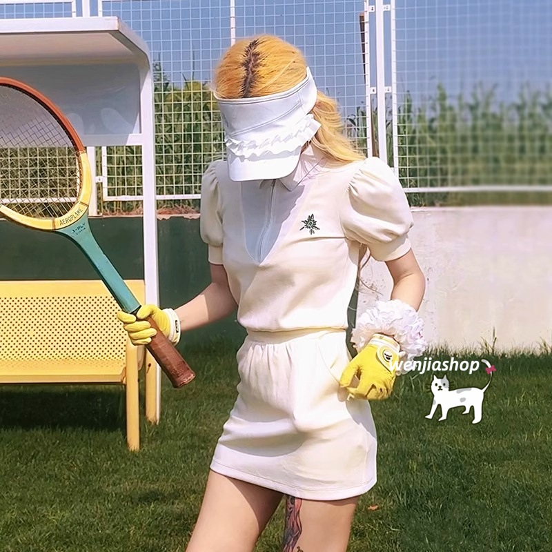 ゴルフウェア 2025 春夏 上下セット レディース ワンピース シンプル カジュアル おしゃれ かわいい 韓国風 速乾 通気 ゴルフスカート スポーツ テニスウェア 白