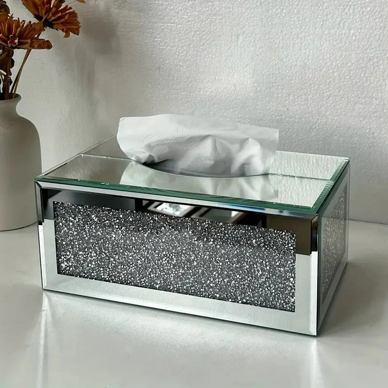 ティッシュボックス ガラス ティッシュケース シルバー ミラー インテリア お洒落 モダン ラグジュアリー 防水防塵 リビング 寝室 化粧室 4-7
