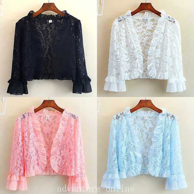 【2025新作入荷】トップス カーディガン 花柄 レース 黒 白 ピンク 青 大きいサイズ S-3XL 2787