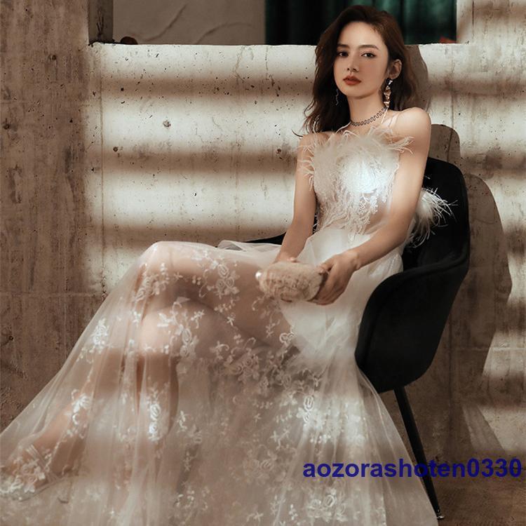 ウェディングドレス パーティードレス ロングドレス ゴージャス エレガント 無地 ドレス 花嫁ドレス 二次会 ワンピース 結婚式 演奏会