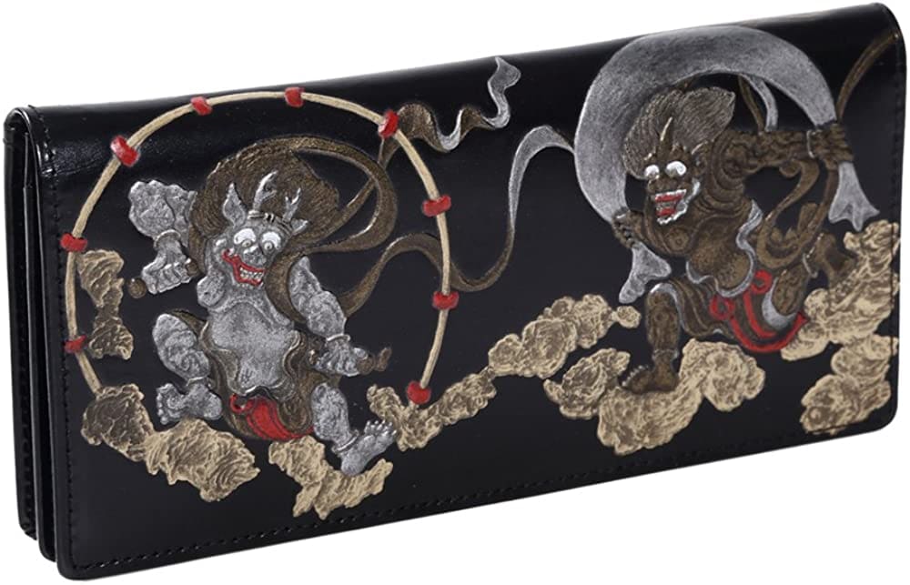 【新規OPEN】【期間限定セール】【激安】【新品未使用】風神雷神浮き押し加工　オイル牛革　日本製　ロングウォレット　TK-001　黒