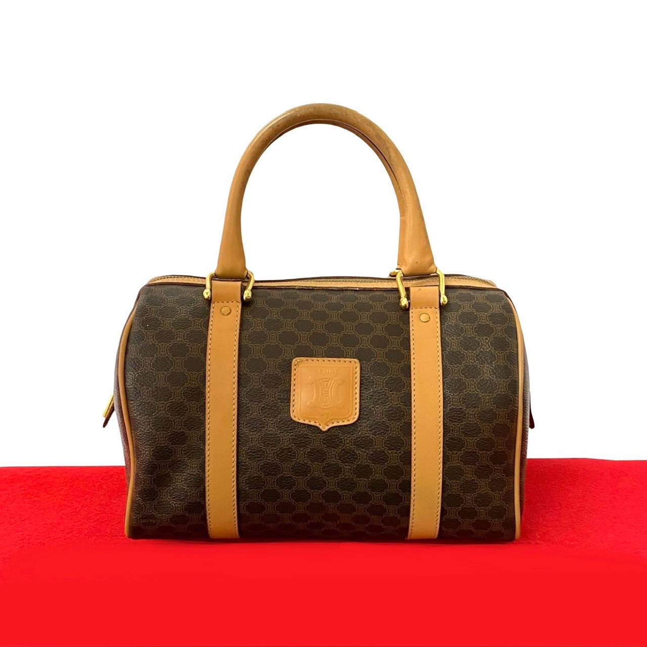 ヴィンテージ マカダム ブラゾン 柄 トリオンフ ロゴハンドバッグ レザー PVC ブラウン 19429